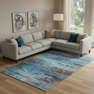 HomeRoots 10' X 14' Blue And Purple Abstract Area Rug - Stain Resistant, UV Protected, Machine Washable Design 715441