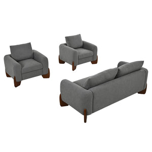 English Elm U_style Bouclé 3 Piece Living Room Sofa Set with Loveseat and Two Accent Armchairs Grey WY000479AAE