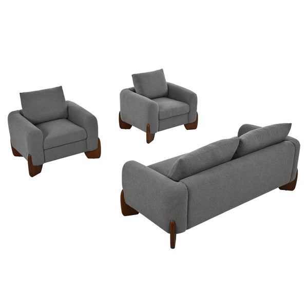 English Elm U_style Bouclé 3 Piece Living Room Sofa Set with Loveseat and Two Accent Armchairs Grey WY000479AAE