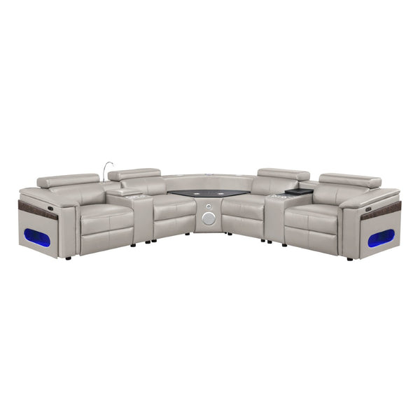 English Elm Nova Tech Sectional with Led Bar Bluetooth Speakers Power Recliners and Freezer Console Gray B009S02168
