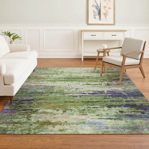 HomeRoots 5' X 8' Vibrant Green and Purple Abstract Area Rug - Washable, UV Protected, Durable & Stylish Design 715443