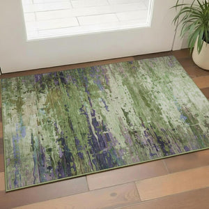 HomeRoots 5' X 8' Vibrant Green and Purple Abstract Area Rug - Washable, UV Protected, Durable & Stylish Design 715443
