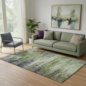 HomeRoots 8' Green and Purple Abstract Washable Round Rug - UV Protected, Stain-Resistant, Pet-Friendly Design 715444