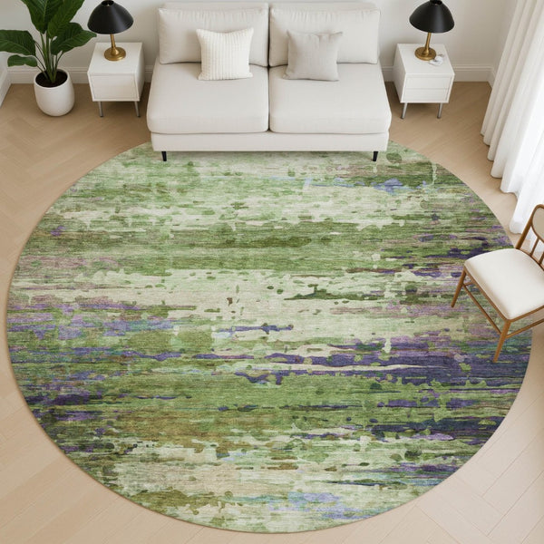 HomeRoots 8' X 10' Green And Purple Abstract Washable Area Rug - UV Resistant, Stain-Proof, Modern Design 715445
