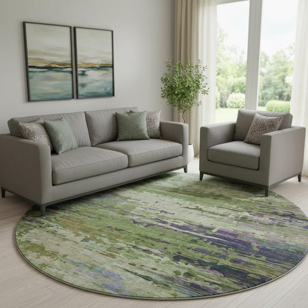 HomeRoots 8' X 10' Green And Purple Abstract Washable Area Rug - UV Resistant, Stain-Proof, Modern Design 715445