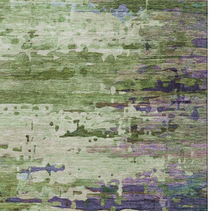 HomeRoots 9' X 12' Washable Green & Purple Abstract Area Rug with UV Protection for Stylish, Durable Living Spaces 715446