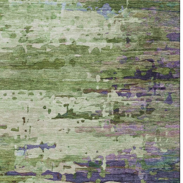 HomeRoots 9' X 12' Washable Green & Purple Abstract Area Rug with UV Protection for Stylish, Durable Living Spaces 715446