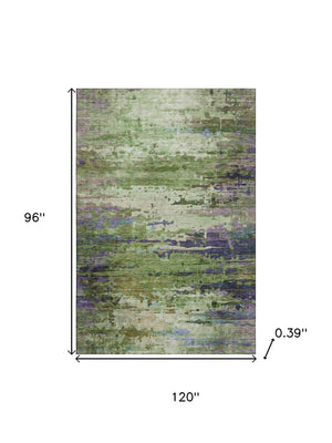 HomeRoots 9' X 12' Washable Green & Purple Abstract Area Rug with UV Protection for Stylish, Durable Living Spaces 715446