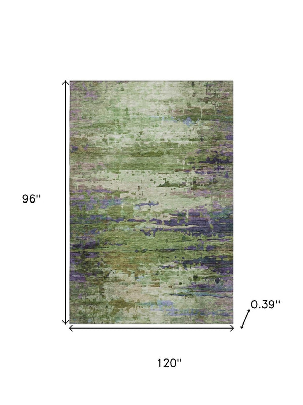 HomeRoots 9' X 12' Washable Green & Purple Abstract Area Rug with UV Protection for Stylish, Durable Living Spaces 715446