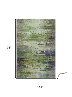 HomeRoots 10' Green and Purple Abstract Washable Area Rug - UV Protected, Durable, Modern Design for Homes 715447