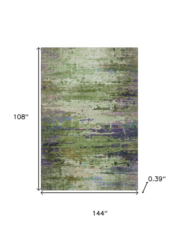 HomeRoots 10' Green and Purple Abstract Washable Area Rug - UV Protected, Durable, Modern Design for Homes 715447
