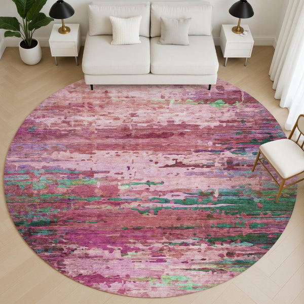 HomeRoots 8' X 10' Pink And Green Abstract Washable Area Rug – UV Protected, Stain-Resistant, Durable Design! 715451