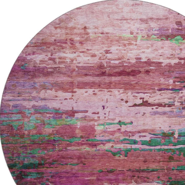 HomeRoots 8' X 10' Pink And Green Abstract Washable Area Rug – UV Protected, Stain-Resistant, Durable Design! 715451