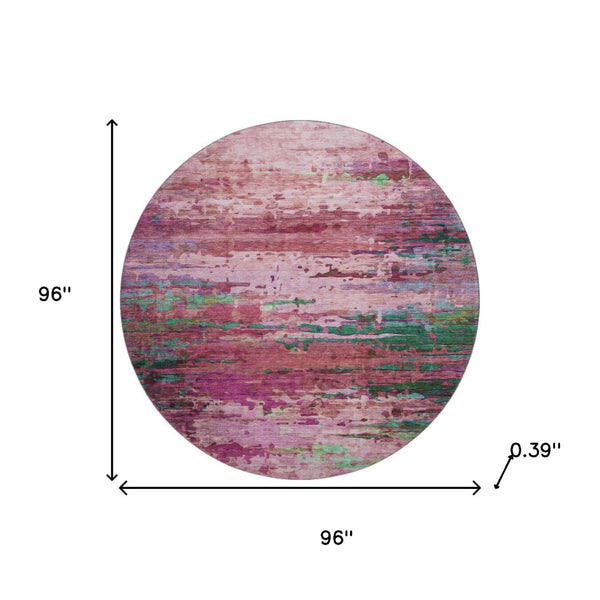 HomeRoots 8' X 10' Pink And Green Abstract Washable Area Rug – UV Protected, Stain-Resistant, Durable Design! 715451