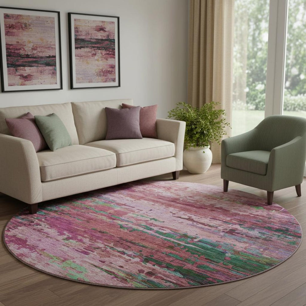 HomeRoots 8' X 10' Pink And Green Abstract Washable Area Rug – UV Protected, Stain-Resistant, Durable Design! 715451