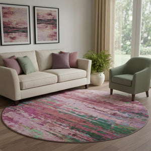 HomeRoots 8' X 10' Pink And Green Abstract Washable Area Rug – UV Protected, Stain-Resistant, Durable Design! 715451