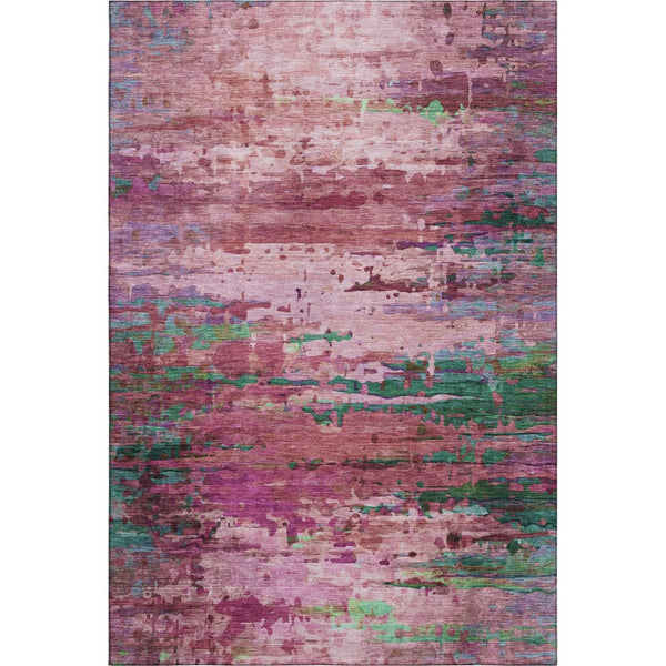 HomeRoots 9' X 12' Washable Pink & Green Abstract Area Rug with UV Protection for Kids, Pets & Modern Décor 715452