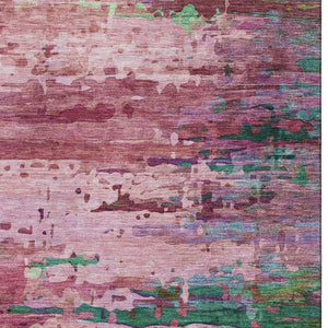 HomeRoots 9' X 12' Washable Pink & Green Abstract Area Rug with UV Protection for Kids, Pets & Modern Décor 715452