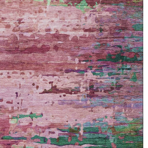 HomeRoots 10' Pink and Green Abstract Area Rug - Washable, UV-Protected, and Perfect for Busy Homes! 715453