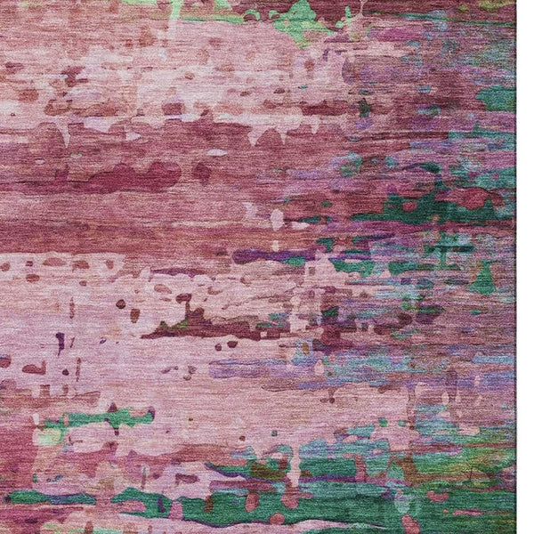 HomeRoots 10' Pink and Green Abstract Area Rug - Washable, UV-Protected, and Perfect for Busy Homes! 715453