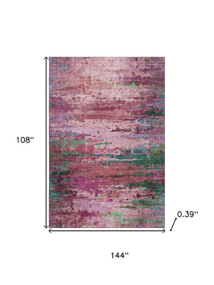HomeRoots 10' Pink and Green Abstract Area Rug - Washable, UV-Protected, and Perfect for Busy Homes! 715453