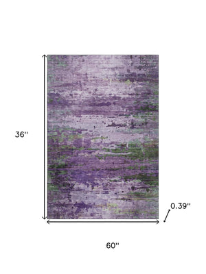 HomeRoots 5' X 8' Purple and Green Abstract Area Rug - Washable, UV Protected, Durable, Non-Slip Design! 715455