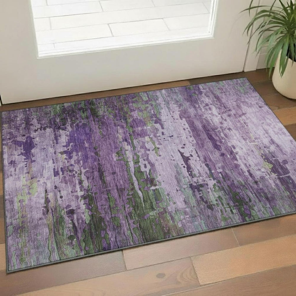 HomeRoots 5' X 8' Purple and Green Abstract Area Rug - Washable, UV Protected, Durable, Non-Slip Design! 715455