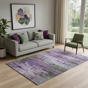 HomeRoots 8' Vibrant Purple and Green Abstract Washable Round Rug with UV Protection and Non-Slip Backing 715456