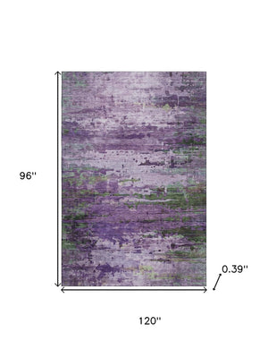HomeRoots 9' X 12' Purple and Green Abstract Area Rug – Washable, UV-Protected, Stain-Resistant & Durable Decor 715458