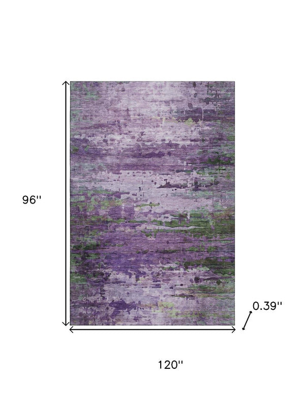 HomeRoots 9' X 12' Purple and Green Abstract Area Rug – Washable, UV-Protected, Stain-Resistant & Durable Decor 715458