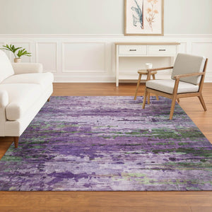 HomeRoots 9' X 12' Purple and Green Abstract Area Rug – Washable, UV-Protected, Stain-Resistant & Durable Decor 715458