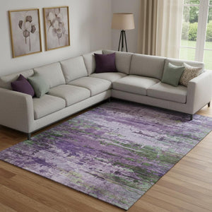 HomeRoots 9' X 12' Purple and Green Abstract Area Rug – Washable, UV-Protected, Stain-Resistant & Durable Decor 715458