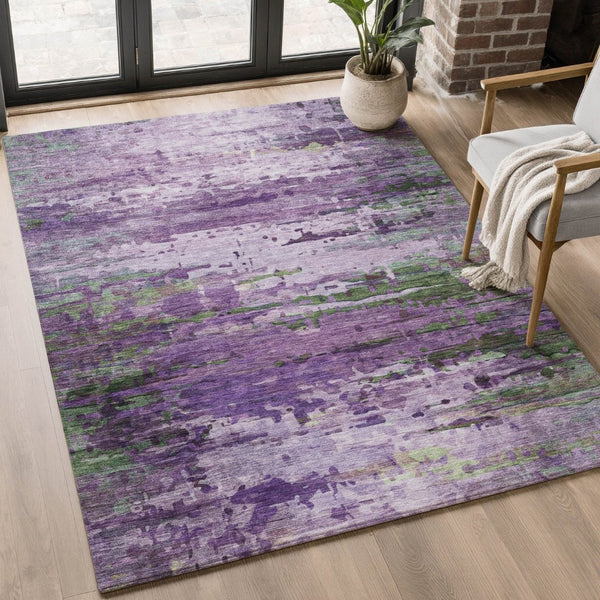 HomeRoots 10' X 14' Stylish Purple and Green Abstract Washable Area Rug with UV Protection for Busy Homes 715459