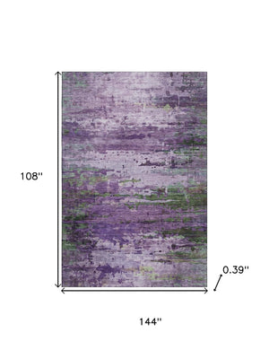 HomeRoots 10' X 14' Stylish Purple and Green Abstract Washable Area Rug with UV Protection for Busy Homes 715459
