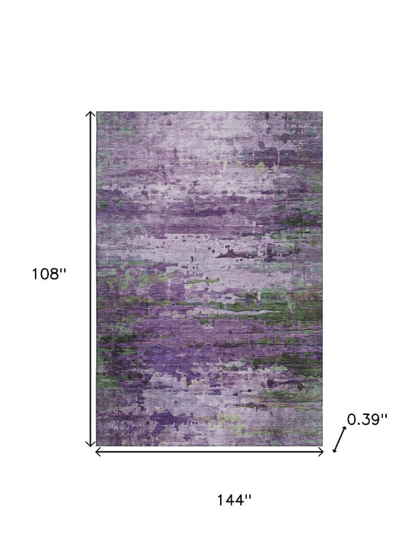 HomeRoots 10' X 14' Stylish Purple and Green Abstract Washable Area Rug with UV Protection for Busy Homes 715459