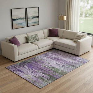 HomeRoots 10' X 14' Stylish Purple and Green Abstract Washable Area Rug with UV Protection for Busy Homes 715459