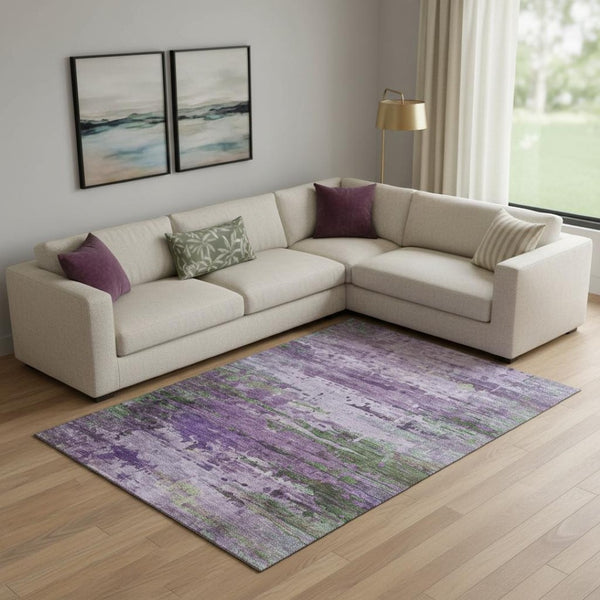 HomeRoots 10' X 14' Stylish Purple and Green Abstract Washable Area Rug with UV Protection for Busy Homes 715459