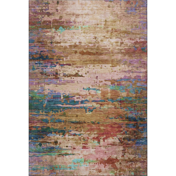 HomeRoots 5' x 8' Sage & Teal Abstract Area Rug - Washable, Stain Resistant & UV Protected for High-Traffic Areas 715461