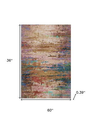 HomeRoots 5' x 8' Sage & Teal Abstract Area Rug - Washable, Stain Resistant & UV Protected for High-Traffic Areas 715461