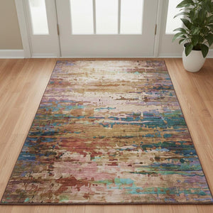 HomeRoots 5' x 8' Sage & Teal Abstract Area Rug - Washable, Stain Resistant & UV Protected for High-Traffic Areas 715461
