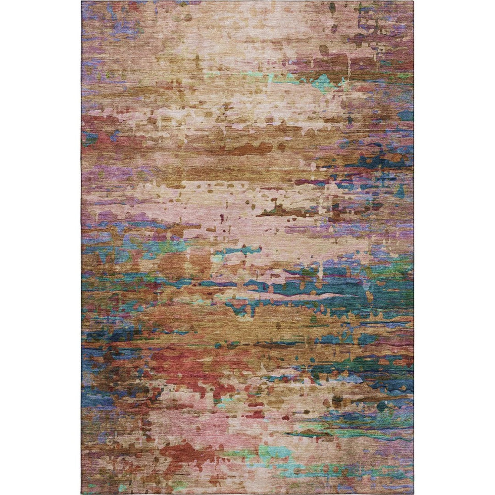 HomeRoots 8' Elegant Sage and Teal Abstract Round Rug - Washable, UV-Protected, Stain-Resistant Design for Homes 715462