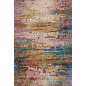 HomeRoots 8' Elegant Sage and Teal Abstract Round Rug - Washable, UV-Protected, Stain-Resistant Design for Homes 715462