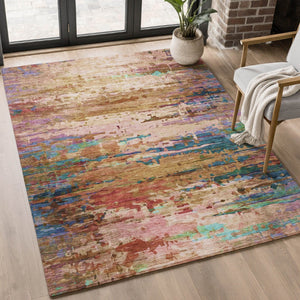 HomeRoots 9' X 12' Sage and Teal Abstract Area Rug – Stylish, Washable, UV-Protected, Perfect for Kids & Pets! 715464