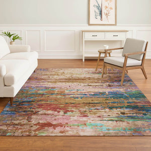 HomeRoots 9' X 12' Sage and Teal Abstract Area Rug – Stylish, Washable, UV-Protected, Perfect for Kids & Pets! 715464