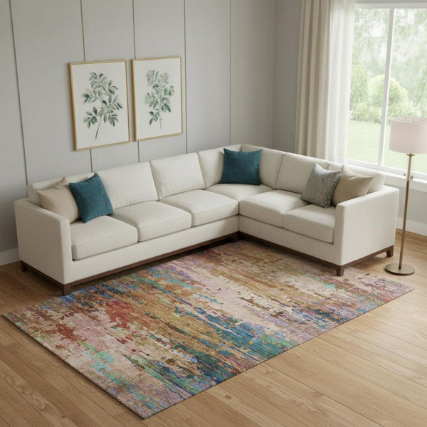HomeRoots 9' X 12' Sage and Teal Abstract Area Rug – Stylish, Washable, UV-Protected, Perfect for Kids & Pets! 715464