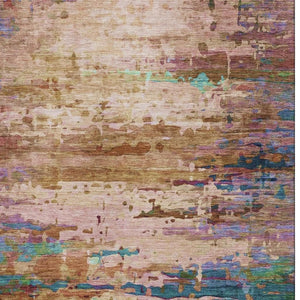 HomeRoots 10' X 14' Sage and Teal Abstract Washable Area Rug - Durable, UV-Protected & Easy-Care Design! 715465