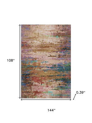HomeRoots 10' X 14' Sage and Teal Abstract Washable Area Rug - Durable, UV-Protected & Easy-Care Design! 715465