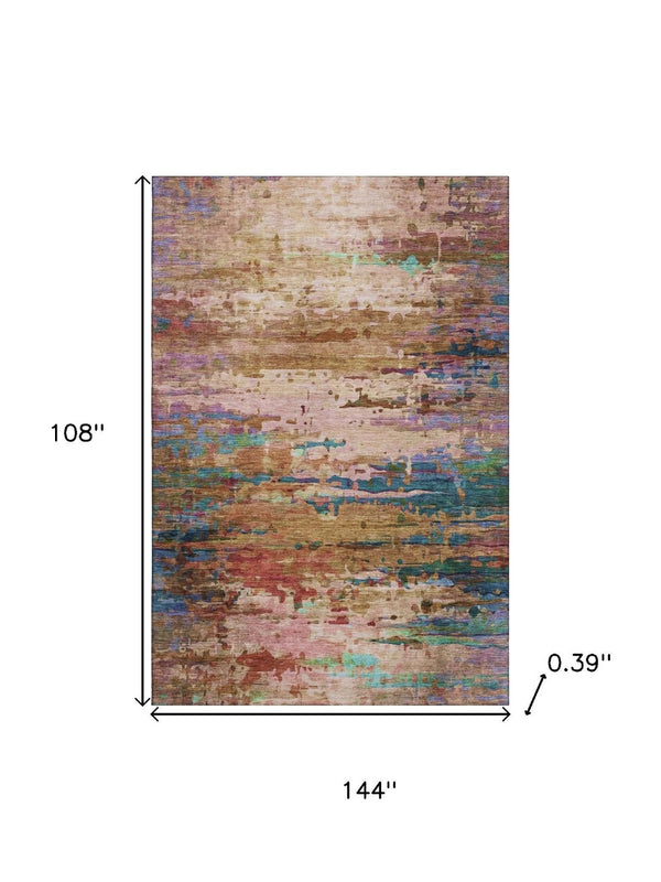 HomeRoots 10' X 14' Sage and Teal Abstract Washable Area Rug - Durable, UV-Protected & Easy-Care Design! 715465