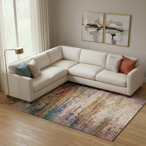 HomeRoots 10' X 14' Sage and Teal Abstract Washable Area Rug - Durable, UV-Protected & Easy-Care Design! 715465