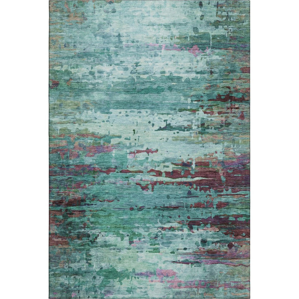 HomeRoots 5' Teal and Plum Abstract Area Rug – Washable, UV Protected, Durable, Perfect for Homes with Kids & Pets 715467